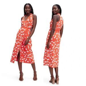 Diane Von Furstenberg DVF x Target red ginkgo sweater knit wrap midi dress SZ S